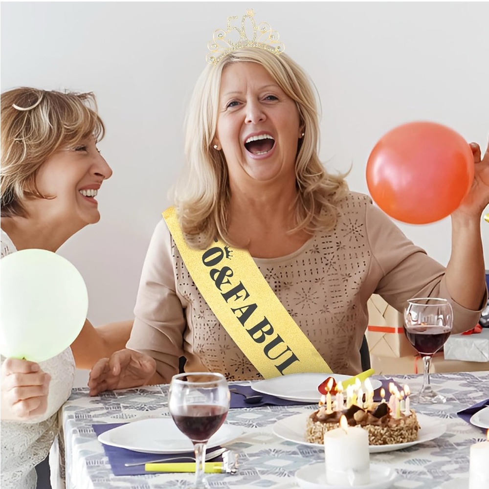 Gold 50th Birthday Tiara and Sash Set - Picture 3 of 7